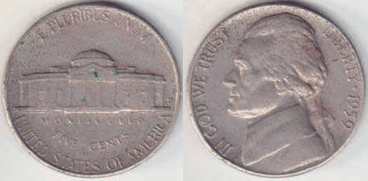 1959 D USA 5 Cents (Nickel) A008051